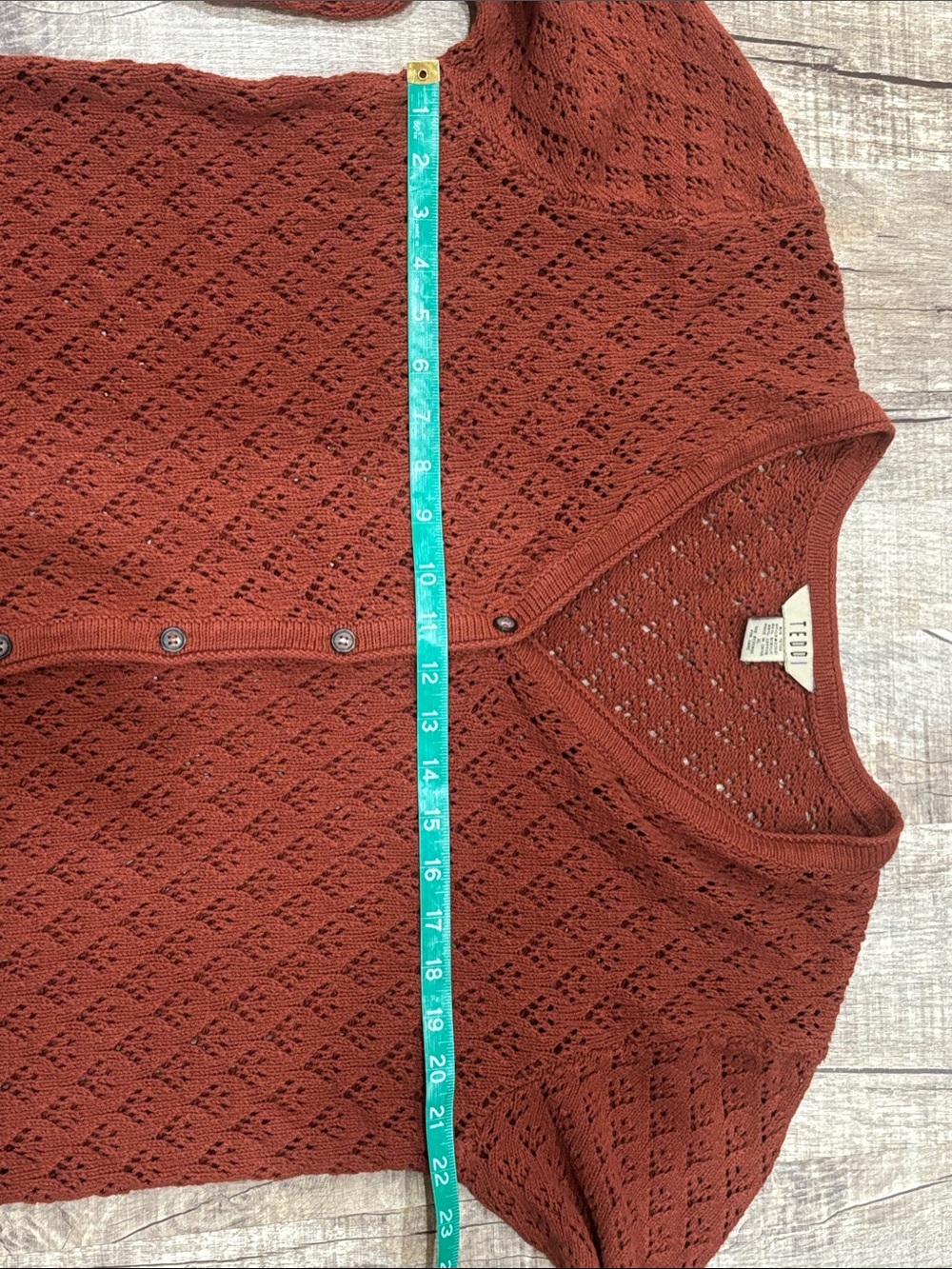 TEDDI Vintage Classic Crochet V‑Neck Button Cardigan Sweater - Rust XL - Picture 4 of 7
